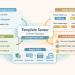 Infografica premium in italiano sui Template Sensor in Home Assistant con definizione, vantaggi, regole d’oro, errori da evitare e esempi pratici (potenza totale casa, stato standby, rischio condensa bagno, conteggio entità offline) in stile chiaro e moderno.